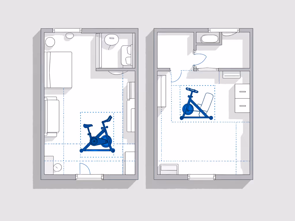 Layout showing space requirements for both bike types in typical apartment configurations